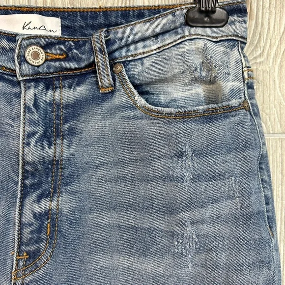 KanCan Muffy High Rise Side Slit Raw Edge Hem Straight Jeans Size 9/28 - Picture 6 of 11